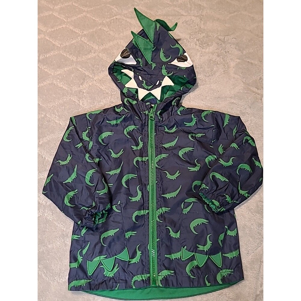 Little Rebels Dinosaur Windbreaker Jacket Boys Size 2T Green Blue Zipper